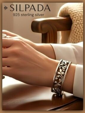 Silpada 925 Sterling Silver Leaf Scroll Link Bracelet 7 Inches